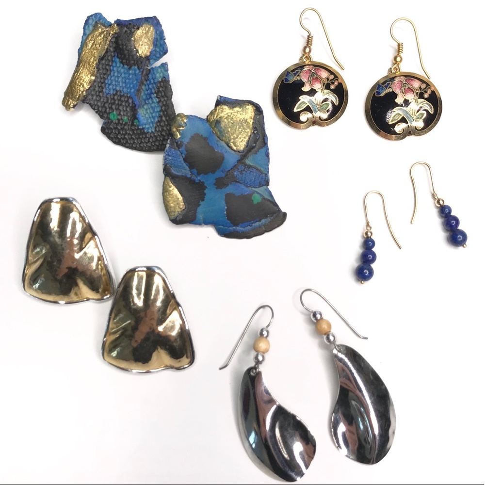 Lot (5) Earrings Pierced Vintage Gold Silver Tone